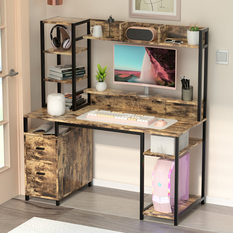 Knauber Computer Desk with Hutch and Storage Shelf Inbox Zero